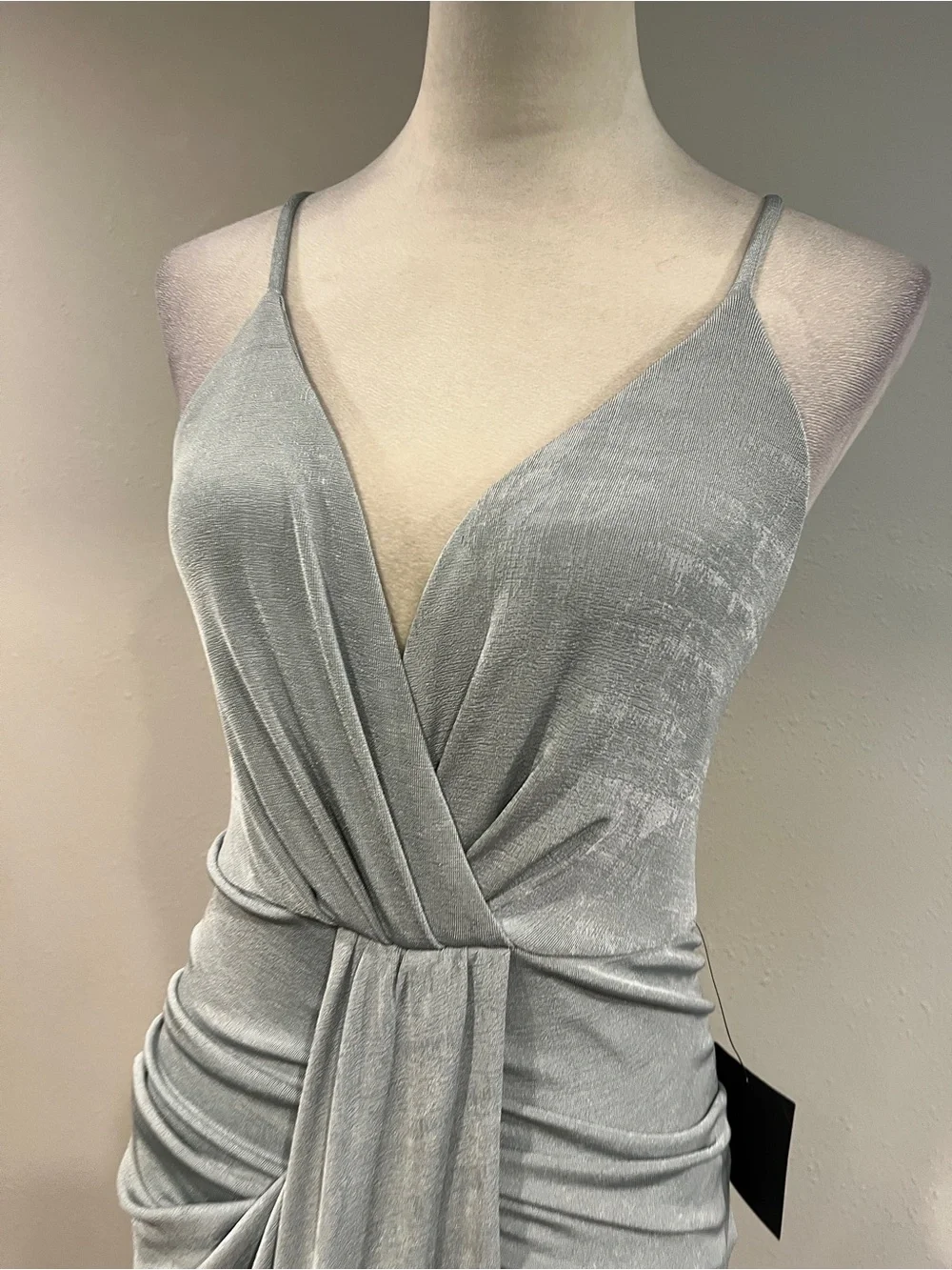 Lulu's Silver stale blue One-Shoulder Draped‎ Midi Dress size small